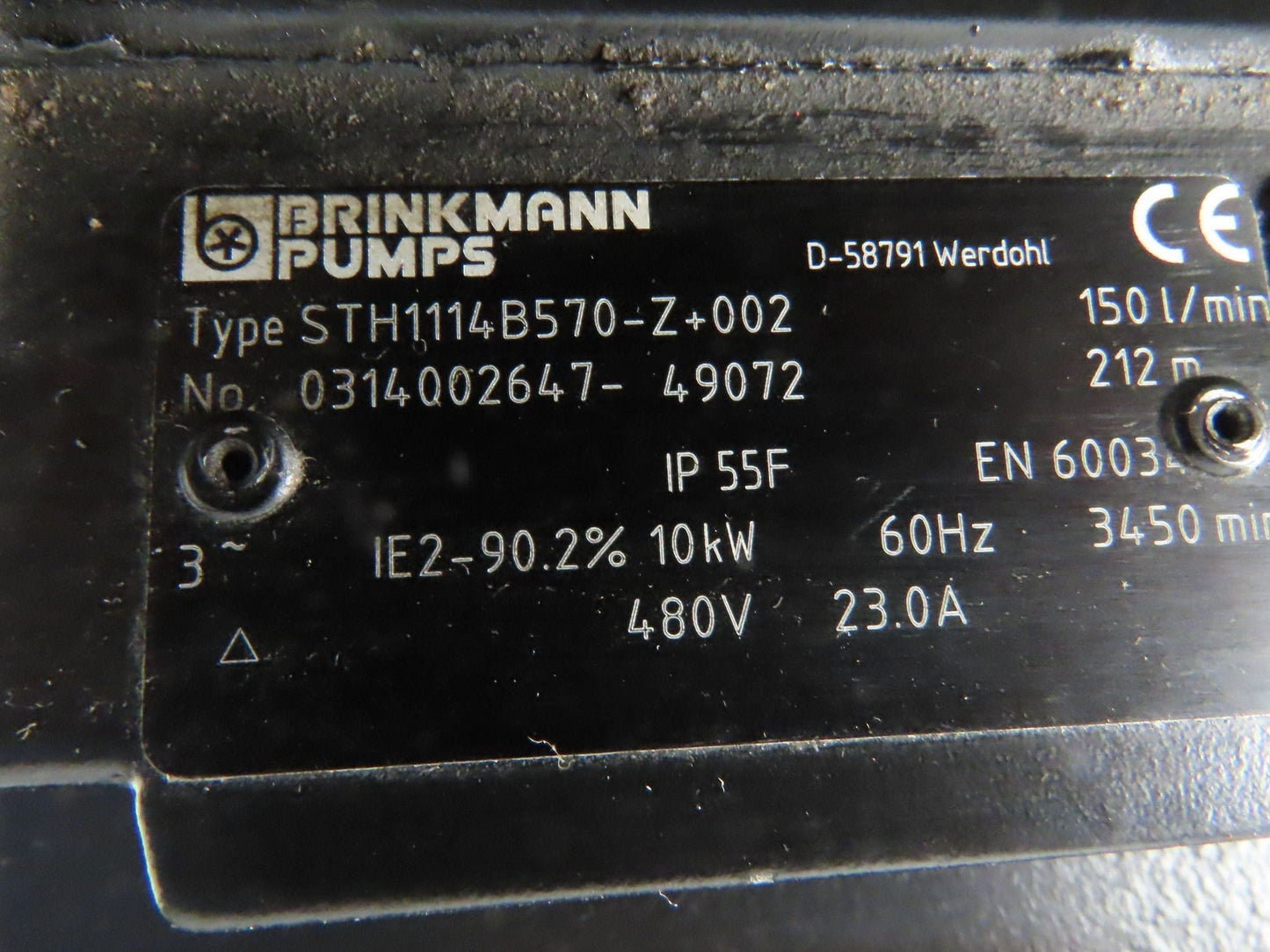 Brinkmann STH1114B570-Z Immersion Coolant Pump 40GPM 13Hp 480V 3PH 22" Depth