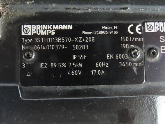 Brinkmann 3STH1113B570-XZ Immersion Coolant Pump 40GPM 10Hp 480V 3PH 22" Depth