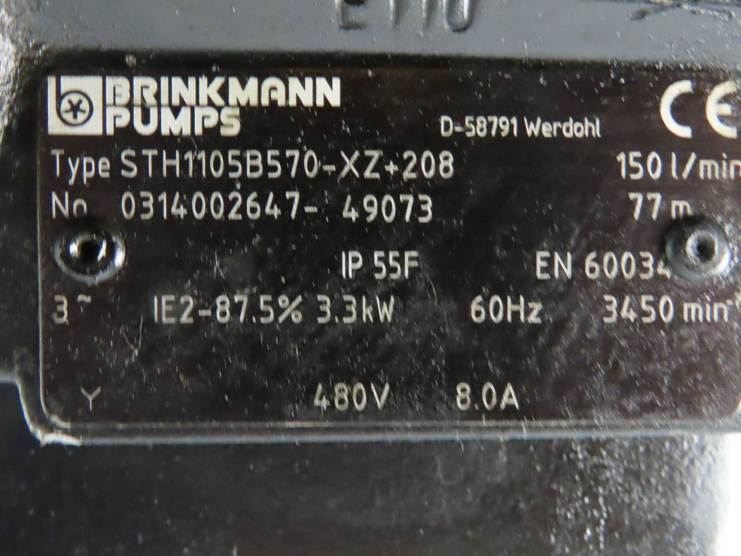 Brinkmann STH1105B570-XZ Immersion Coolant Pump 40 GPM 4.4Hp 480V 3PH 22" Depth