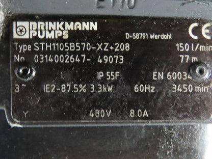 Brinkmann STH1105B570-XZ Immersion Coolant Pump 40 GPM 4.4Hp 480V 3PH 22" Depth