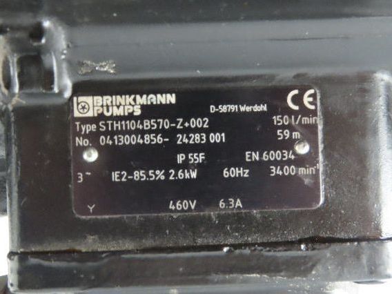 Brinkmann STH1104B570-Z Immersion Coolant Pump 40 GPM 3.4Hp 480V 3PH 22" Depth