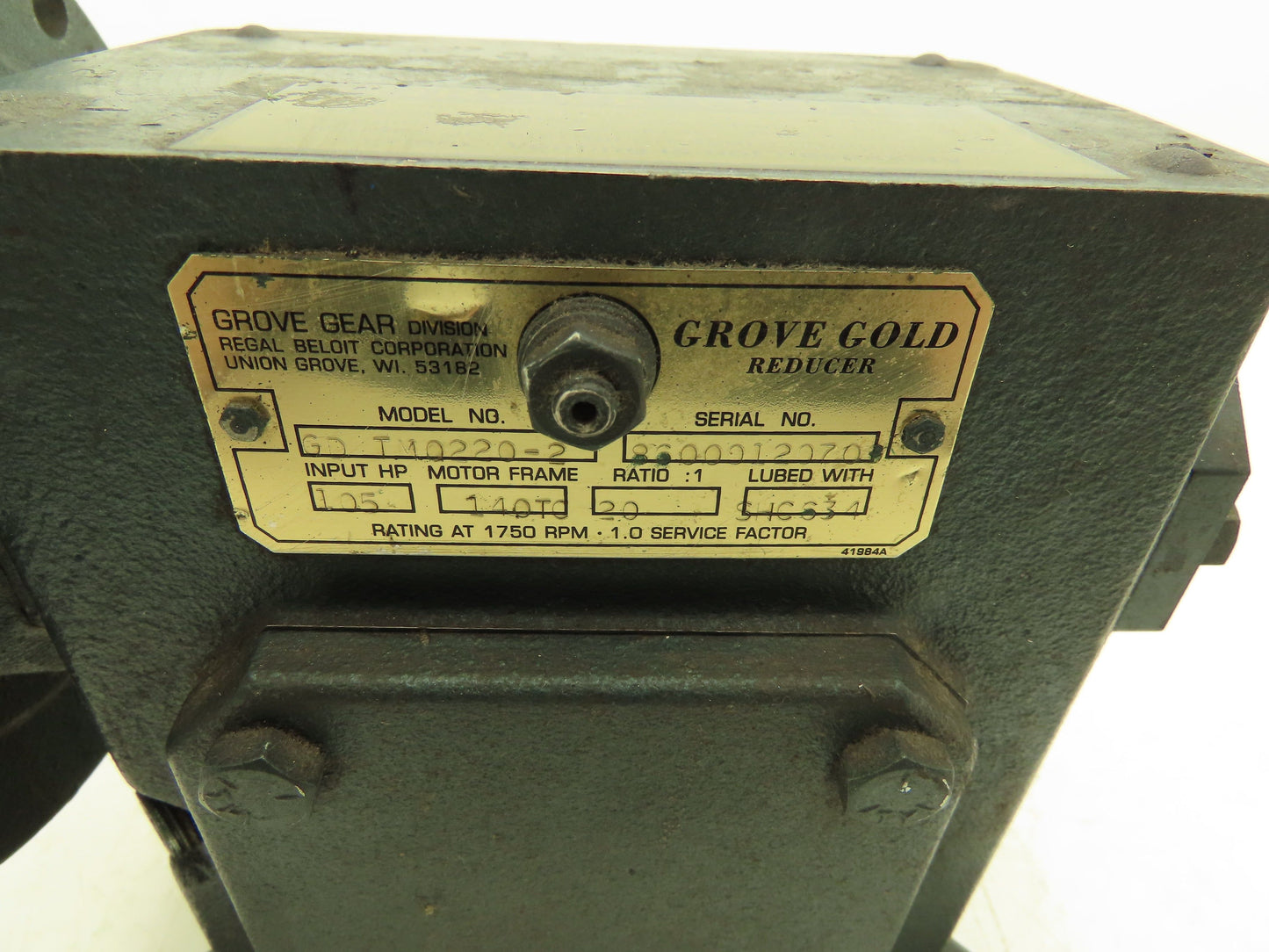 Grove Gear TMQ220-2 Gold Reducer 20:1 Gearbox 88 RPM 1Hp 140TC LH Output