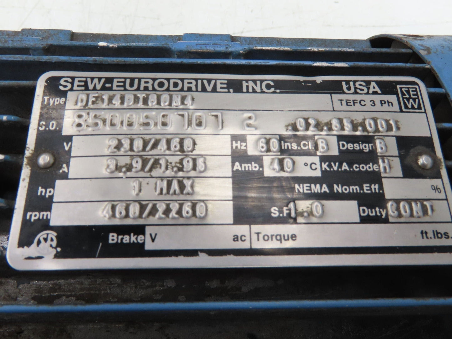 Sew Eurodrive S42D14DT80N4 Varimot Variable Gearmotor 26-126rpm 18:1 460V 3PH