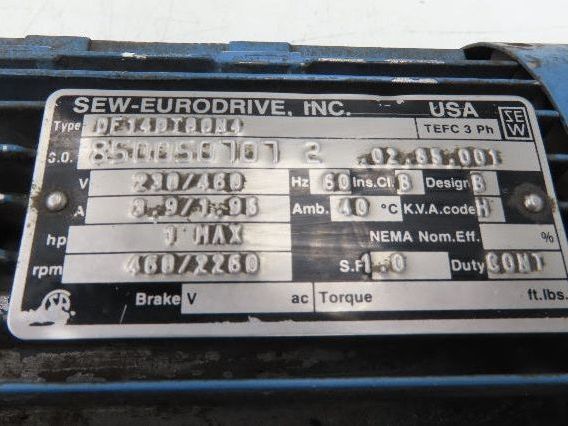 Sew Eurodrive S42D14DT80N4 Varimot Variable Gearmotor 26-126rpm 18:1 460V 3PH