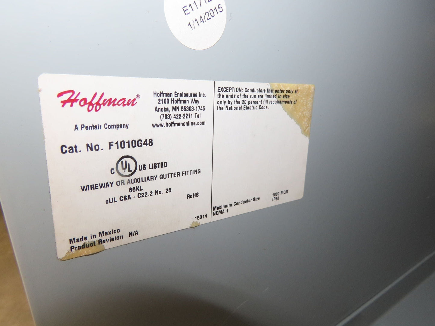 Hoffman F1010G48 Hinge Cover Wireway Straight Section 10x10x48" Trough