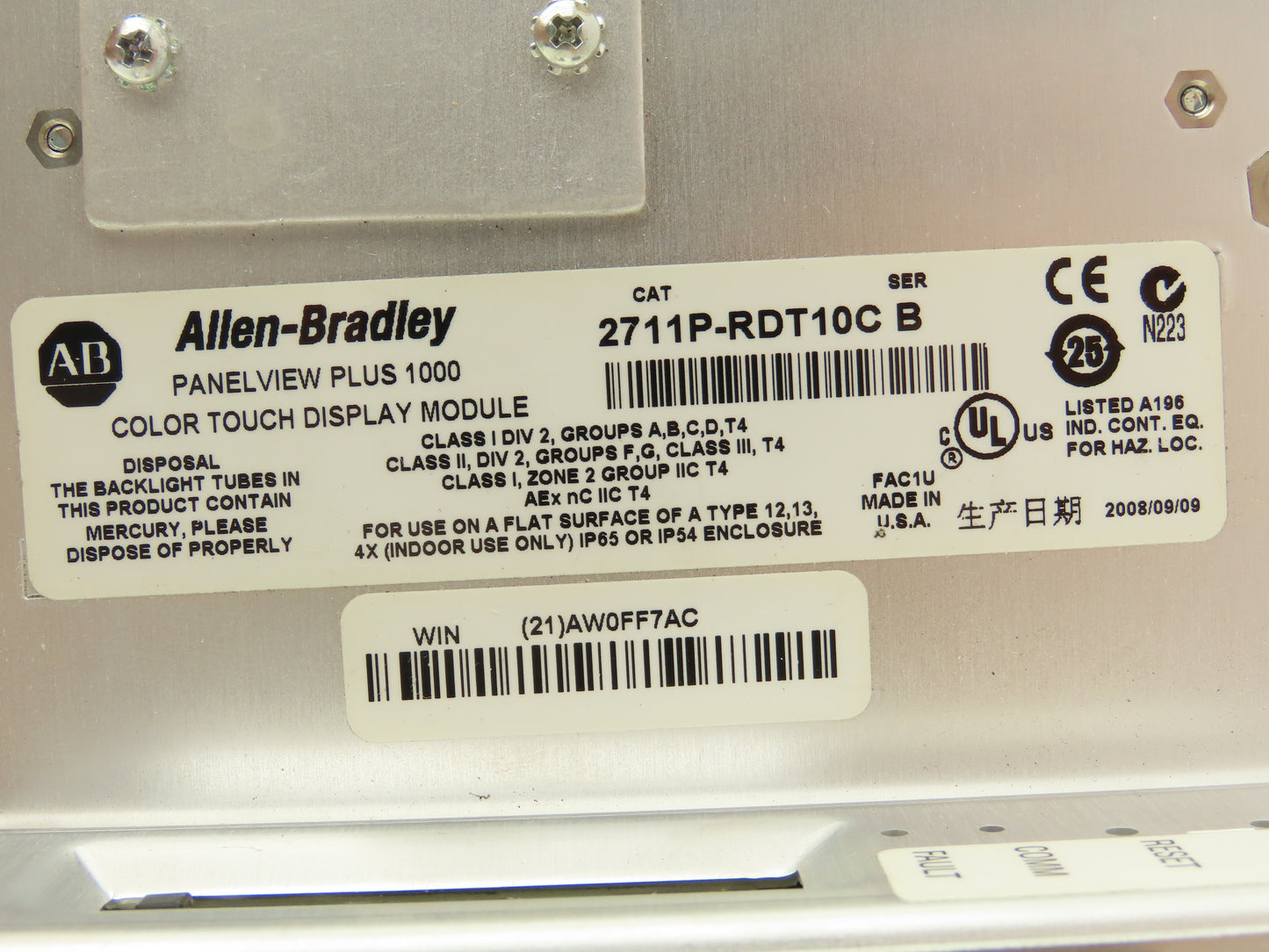 Allen Bradley 2711P-T10C6A1 HMI PanelView Plus 1000 Operator Control Panel Ser A