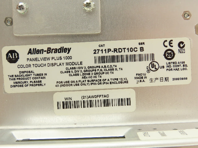 Allen Bradley 2711P-T10C6A1 HMI PanelView Plus 1000 Operator Control Panel Ser A