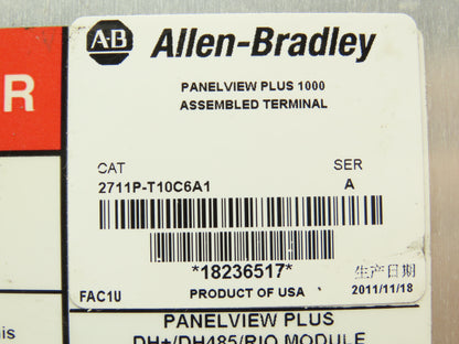 Allen Bradley 2711P-T10C6A1 HMI PanelView Plus 1000 Control Touch Panel Ser A