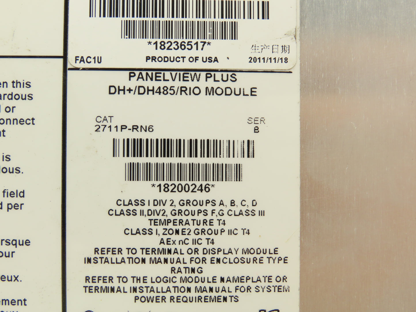 Allen Bradley 2711P-T10C6A1 HMI PanelView Plus 1000 Control Touch Panel Ser A