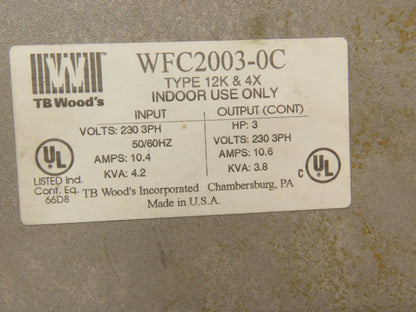 TB Wood's WFC2003-0C AC Inverter Drive 3HP 230V 3PH 3.8kVA 10.6A