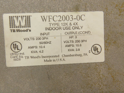 TB Wood's WFC2003-0C AC Inverter Drive 3HP 230V 3PH 3.8kVA 10.6A