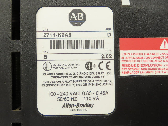 Allen Bradley 2711-K9A9 2711-K9A9 D PanelView 900 HMI Terminal