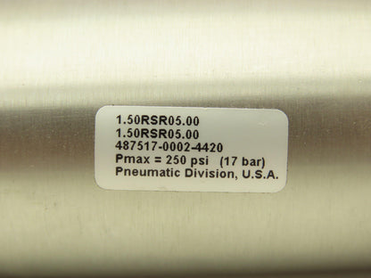 Parker 1.50RSR05.00 Pneumatic Cylinder Spring Return 5" Stroke 1.375" Bore