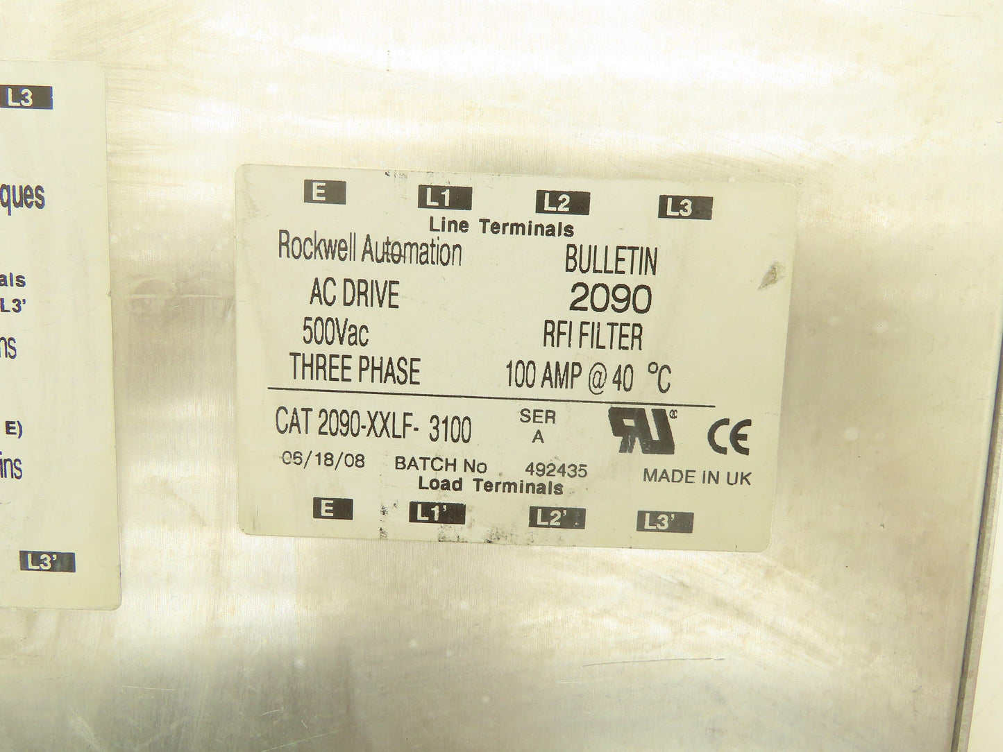 Rockwell Automation 2090-XXLF-3100 AC Drive RFI Filter 500V 3PH 100 AMP