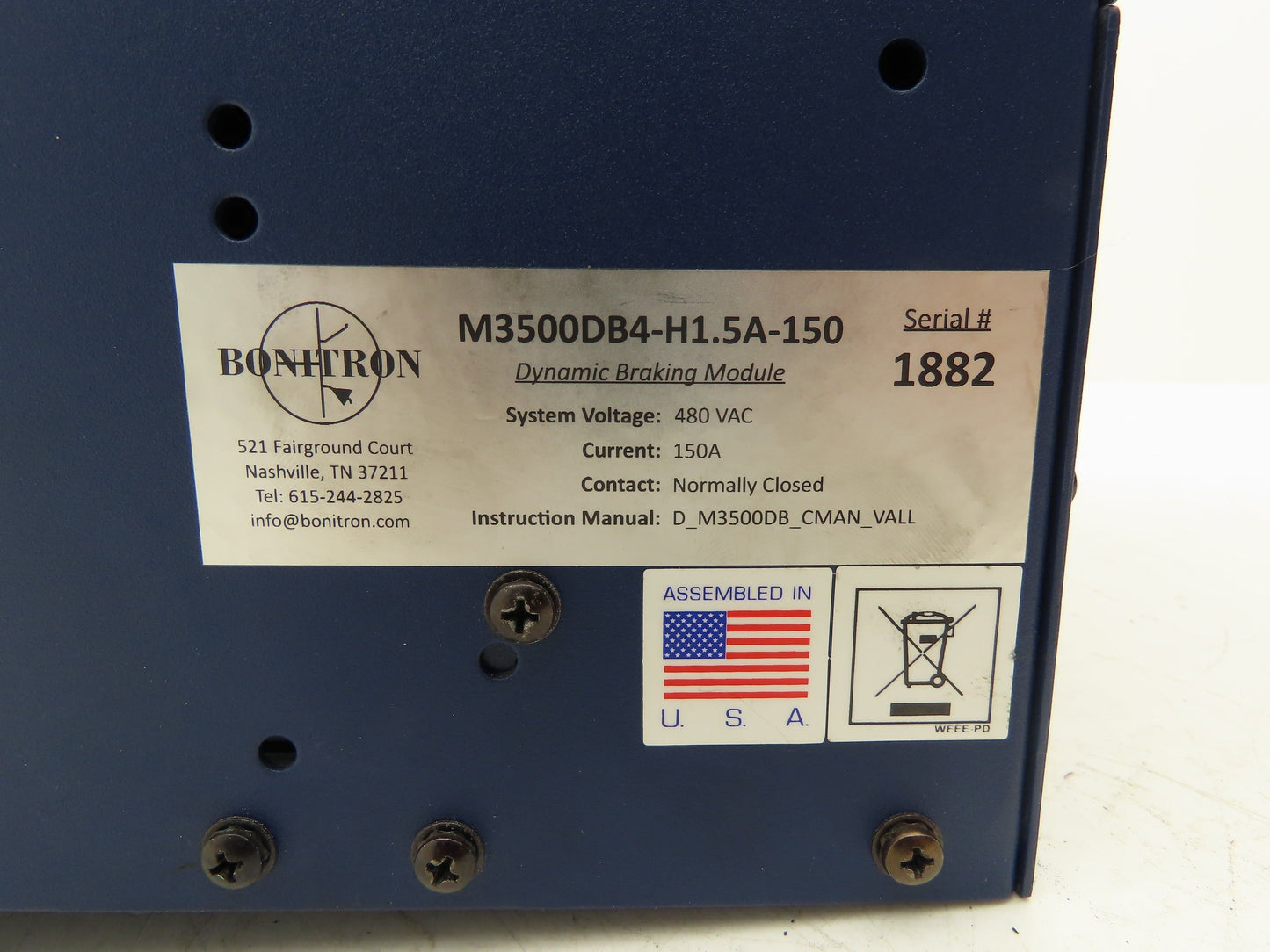 Bonitron M3500DB4-H1.5A-150 Dynamic Braking Module, 480VAC 150A