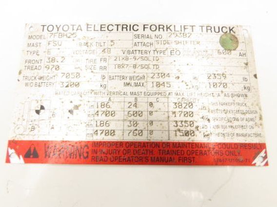 Toyota 7FBH25 Electric Forklift Steering Wheel Column Pump Controls Assembly