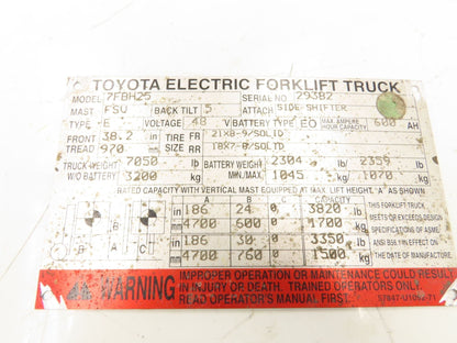 Toyota 7FBH25 Electric Forklift Hydraulic Control Lever Leveling System Assembly