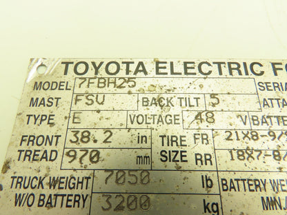 Toyota 7FBH25 Electric Forklift 48V Controller Computer Brain Box
