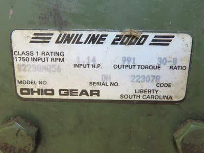 Baldor Ohio Gear Uniline 2000 Gearmotor 30:1 Reducer 58 RPM .5Hp 230/460V 56C LH