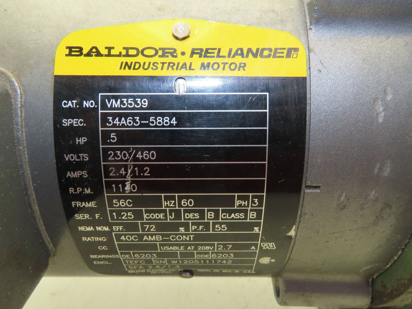 Baldor Ohio Gear Uniline 2000 Gearmotor 30:1 Reducer 58 RPM .5Hp 230/460V 56C LH