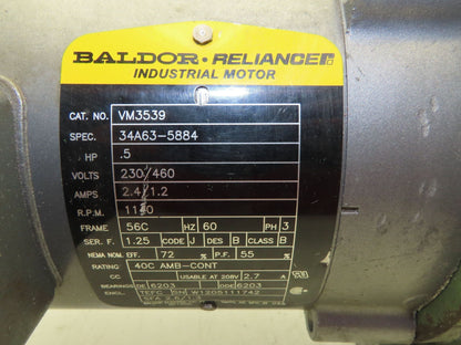 Baldor Ohio Gear Uniline 2000 Gearmotor 30:1 Reducer 58 RPM .5Hp 230/460V 56C LH