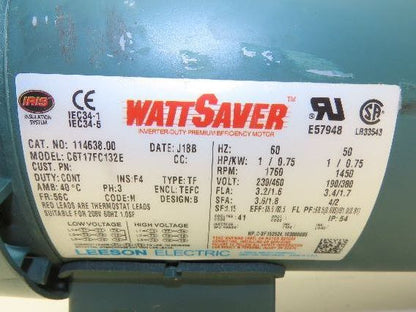 Leeson Gearmotor 30:1 Reducer 58 RPM 1Hp 230/460V 56C RH Morse Raider 262Q56R30