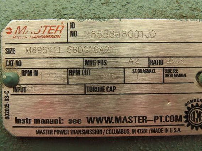 Baldor Inline Gearmotor 20:1 Reducer 55 RPM 1/4Hp 230/460V 56YZ