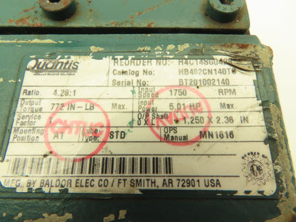 Baldor Quantis HB482CN140TC Inline Helical Reducer 4.28 Gearbox 410rpm 5Hp 140TC