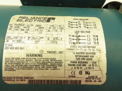 Boston Gear Reliance Gearmotor 40:1 Reducer 43 RPM .75Hp 230/460V 3PH 56C LH