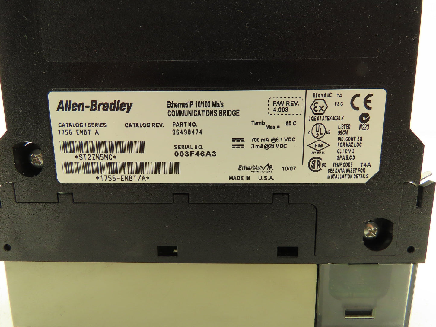 Allen Bradley 1756-ENBT Ethernet/IP Communication Bridge FW 4.003 *Broken Door