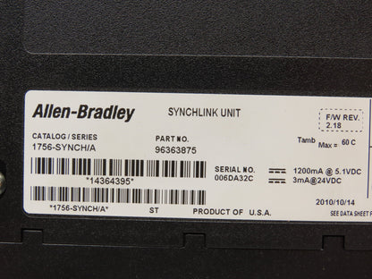 Allen Bradley 1756-SYNCH SynchLink Unit Ser A F/W 2.18 MISSING DOOR