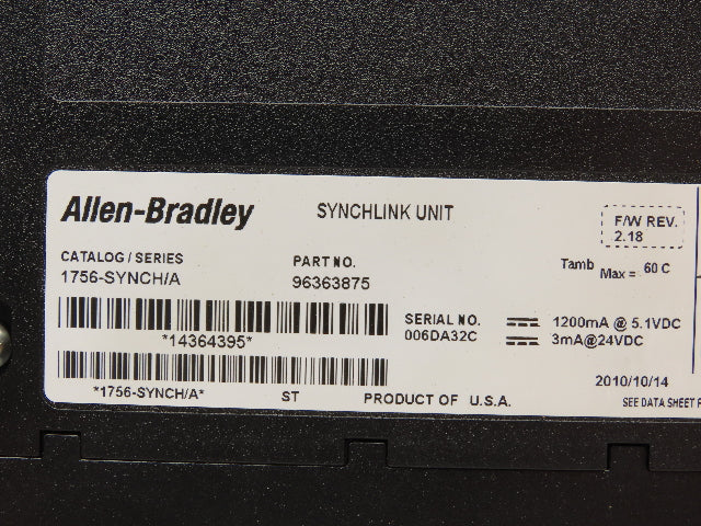 Allen Bradley 1756-SYNCH SynchLink Unit Ser A F/W 2.18 MISSING DOOR