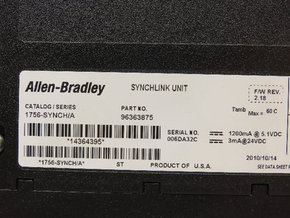 Allen Bradley 1756-SYNCH SynchLink Unit Ser A F/W 2.18 MISSING DOOR