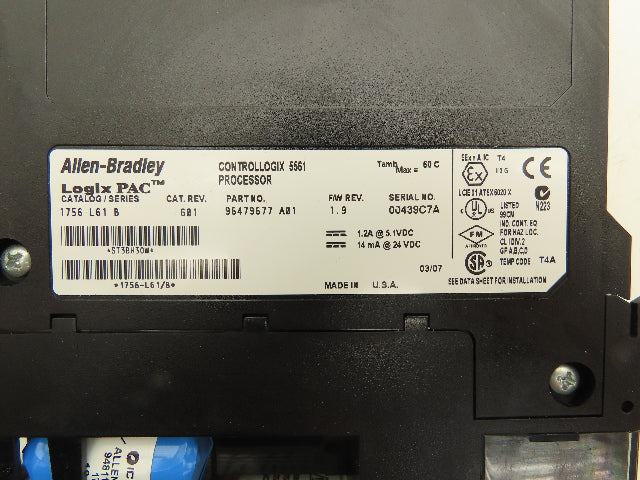 Allen Bradley 1756-L61 ControlLogix 5561 Processor F/W 1.9 Ser B