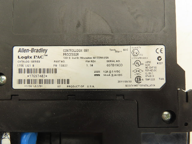 Allen Bradley 1756-L61 ControlLogix 5561 Processor F/W 1.10 Ser B