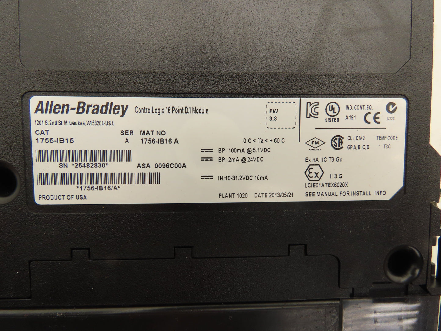 Allen Bradley 1756-IB16 ControlLogix 16 Point DC Input Ser A FW 3.3 Lot of 5