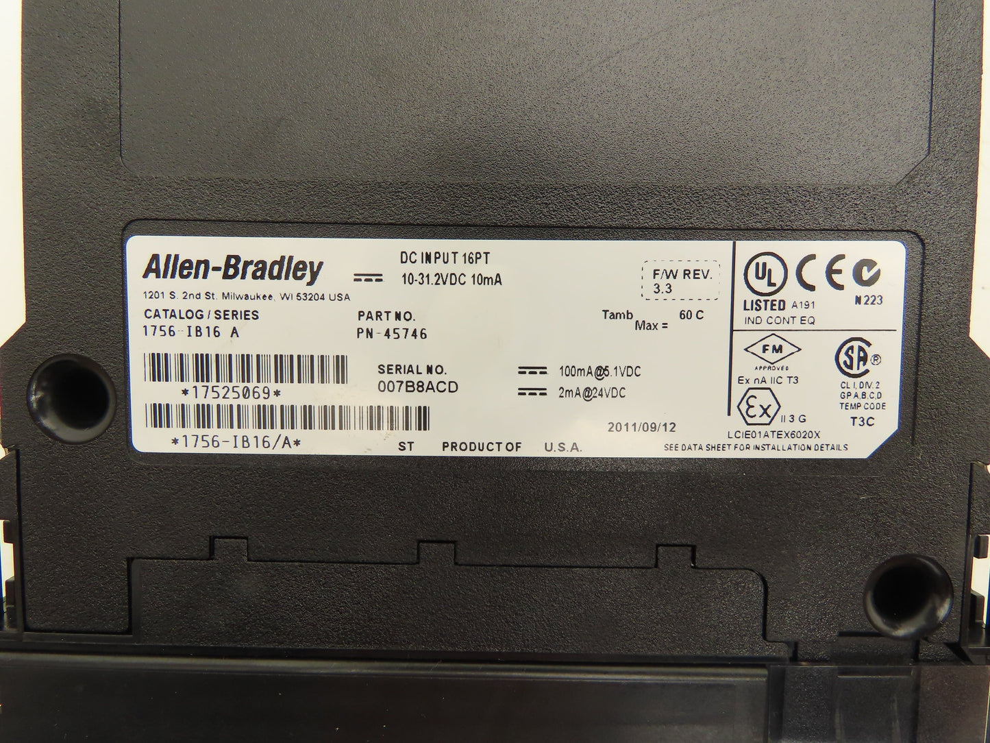 Allen Bradley 1756-IB16 ControlLogix 16 Point DC Input Ser A FW 3.3 Lot of 5