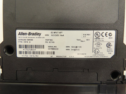 Allen Bradley 1756-IB16 ControlLogix 16 Point DC Input Ser A FW 3.3 Lot of 5