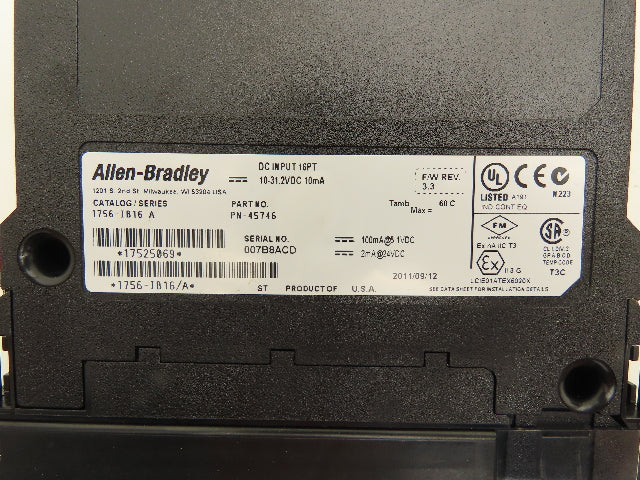 Allen Bradley 1756-IB16 ControlLogix 16 Point DC Input Ser A FW 3.3 Lot of 5