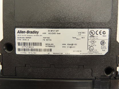 Allen Bradley 1756-IB16 ControlLogix 16 Point DC Input Ser A FW 3.3 Lot of 5