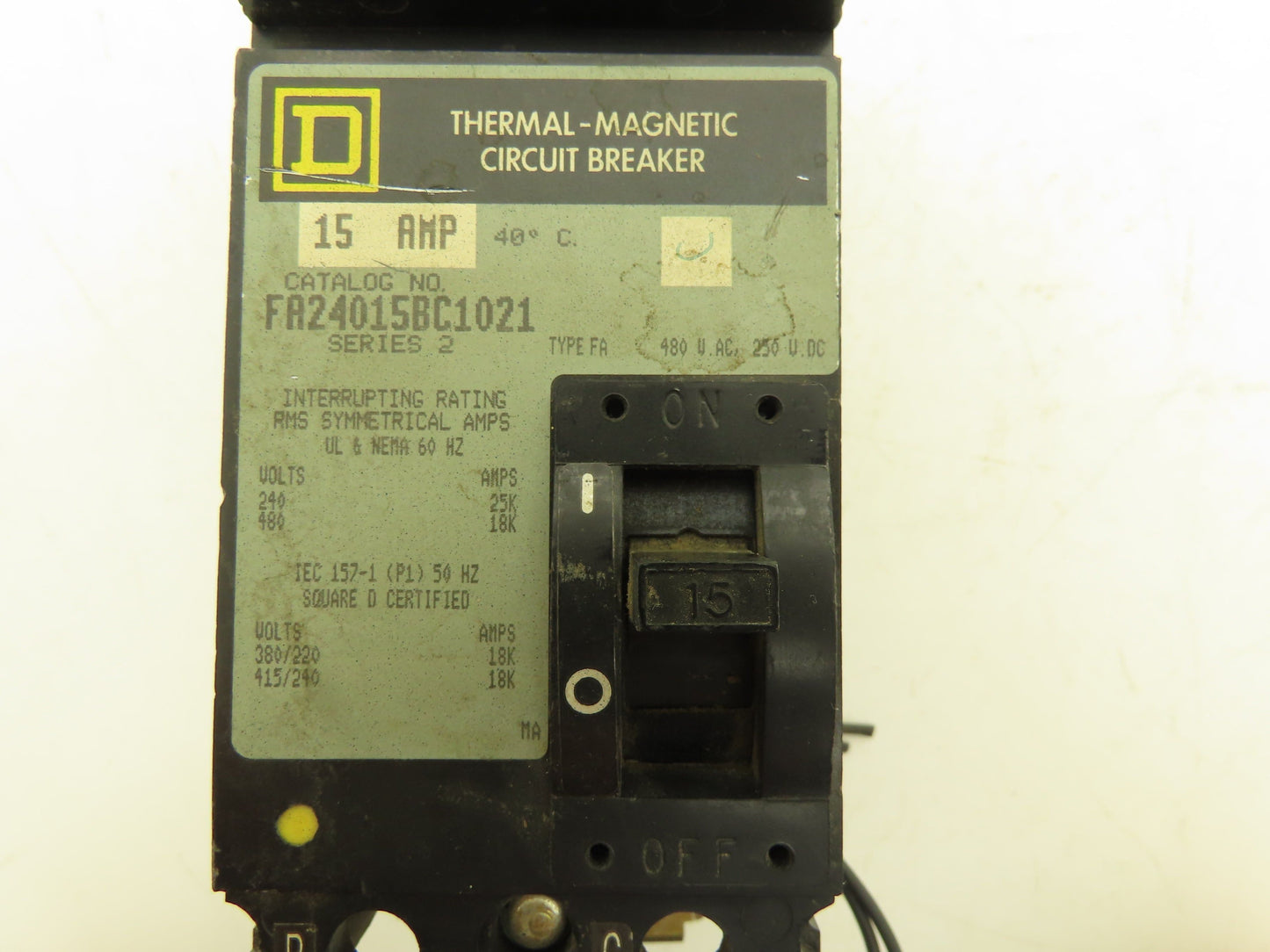 Square D FA24015BC I-Line Circuit Breaker 480VAC 15A 2 Pole Series 2 Shunt Trip