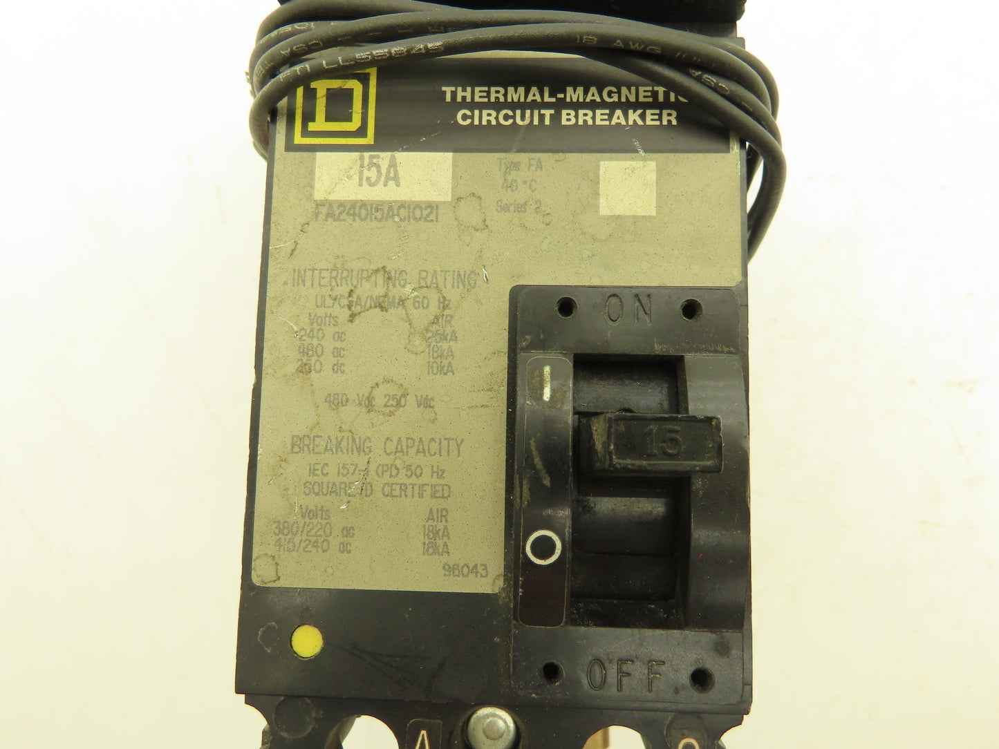 Square D FA24015AC I-Line Circuit Breaker 480VAC 15A 2 Pole Shunt Trip