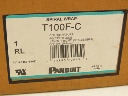 Panduit T100F-C Spiral Wrap Cable Sleeve Tubing 1"x 100' Polyethylene Natural