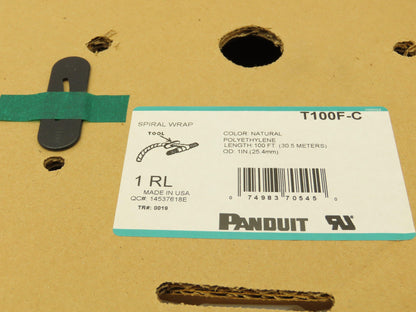 Panduit T100F-C Spiral Wrap Cable Sleeve Tubing 1"x 100' Polyethylene Natural