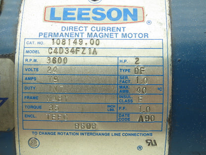 Leeson 108149.00 Pump Motor 24VDC 2Hp 3600 RPM X48Y Slotted Shaft C4D34FZ1A