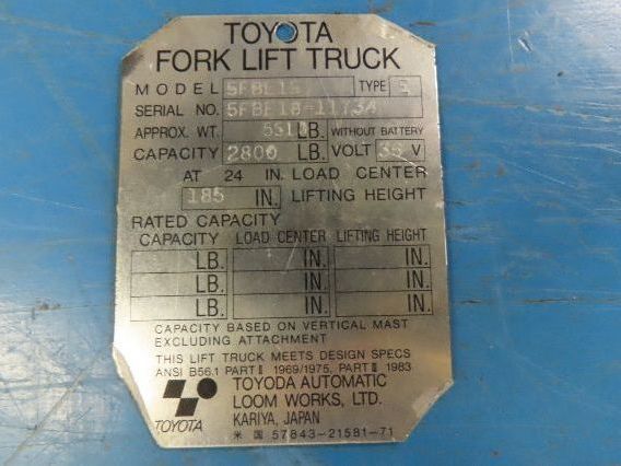 Toyota 5FBE15 Electric Forklift Hydraulic Control Lever System Assembly