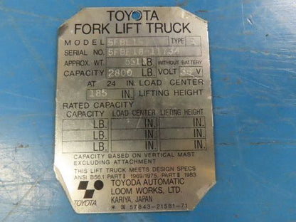 Toyota 5FBE15 Electric Forklift Hydraulic Control Lever System Assembly