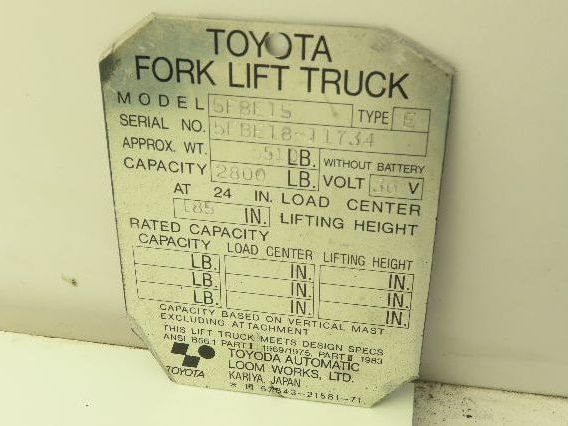 Toyota 5FBE15 Electric Forklift Hydraulic Cylinders