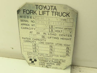 Toyota 5FBE15 Electric Forklift Hydraulic Cylinders