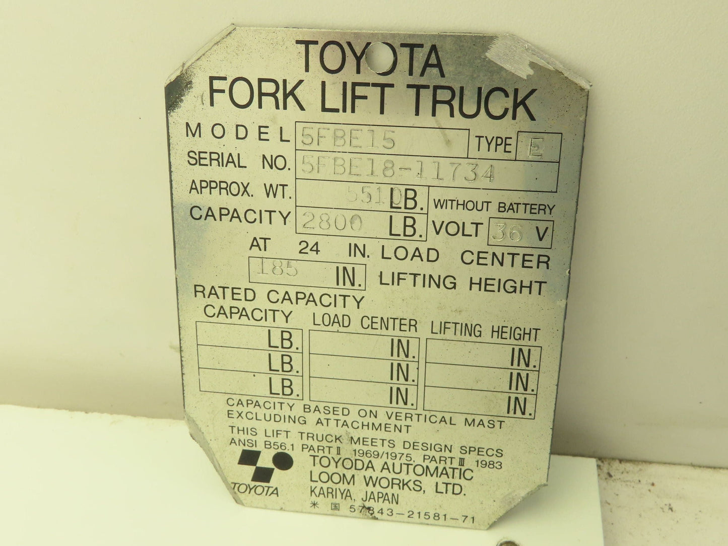 Toyota 5FBE15 Hydraulic Fluid Reservoir Bracket Hose Electric Forklift